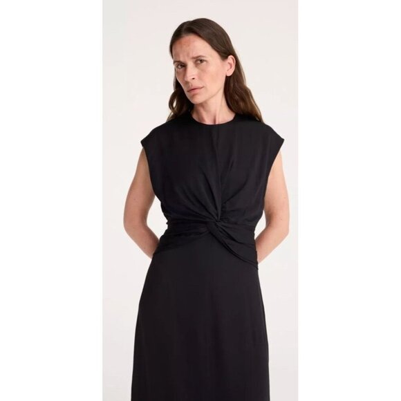 ROHE Draped Column black Maxi Dress 38 US 6 Women’s Long Midi Short Sleeve Flaw - Picture 3 of 10